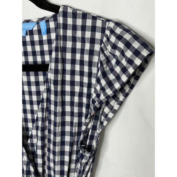Draper James Navy Gingham Wrap Midi Dress Ruffle Hem Belted Size 2 - Picture 7 of 9
